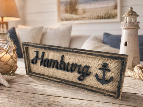 Hamburg maritime picture anchor wall art wood decoration gift coast North Sea home Baltic Sea vacation wall decor unique