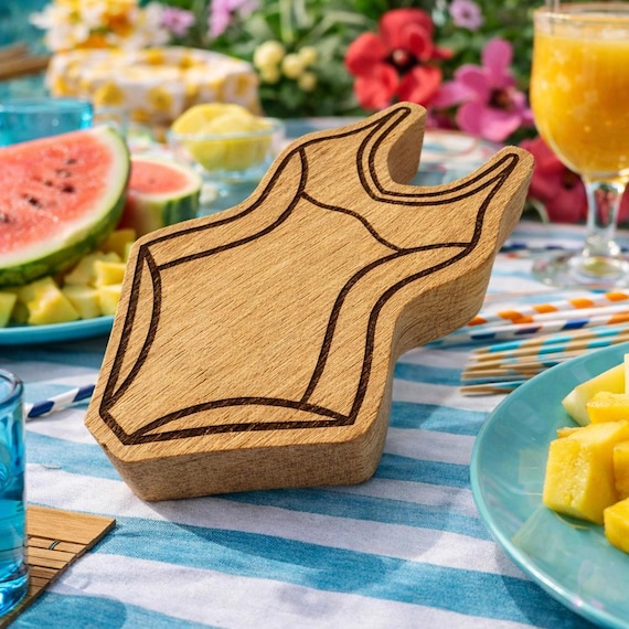 Wooden bottle opener, summer swimsuit gift for women, summer holiday gift, pool party decoration, engraved wood, girlfriend summer decoration