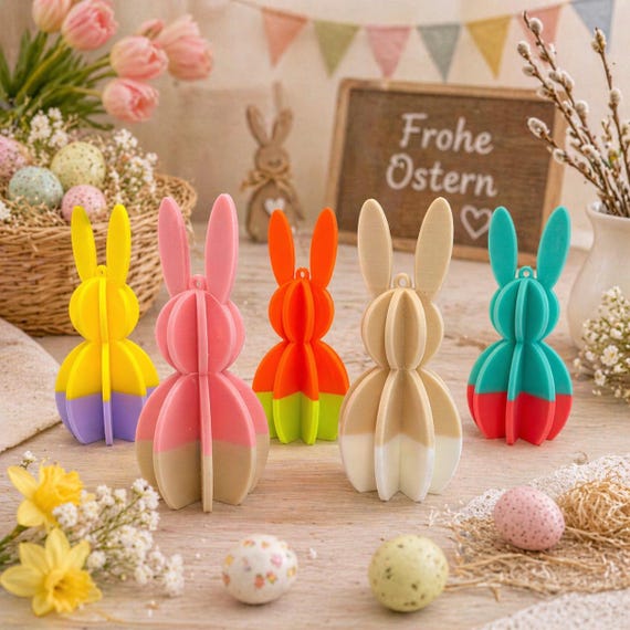 3MF file, 3D print file including commercial license, Easter bunny pendant, colorful decoration, rabbit, Easter tree, bunny, spring decoration, gift, souvenir