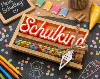 Back-to-school gift for schoolchild | 3D lettering made of PLA with chocolate lentil tubes | Decorative gift for the first day of school celebration