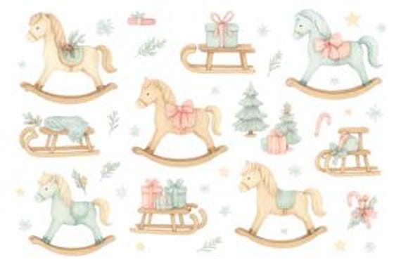 Rub On Transfer A5 Christmas Rocking Horse Sleigh Scratch-Off Pictures for Candle Scrapbooking Cards Gift Ideas DIY