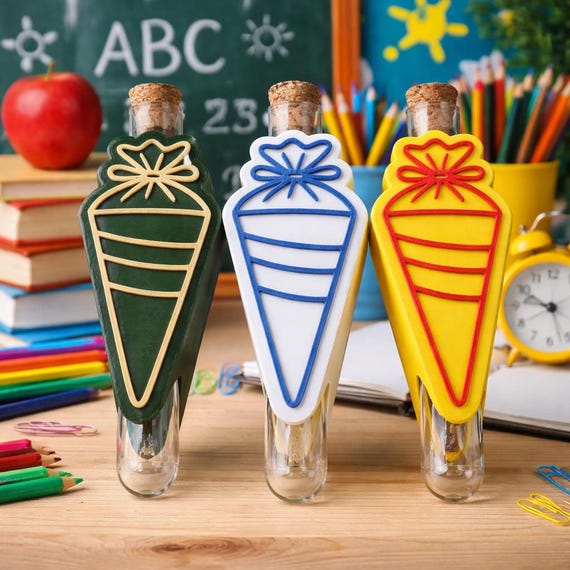 3mf file School cone with tubes 3D print file for starting school 2026 Gift for schoolchild