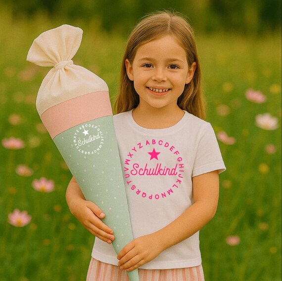 ABC schoolchild iron-on transfer first grade digital print first-class school boy girl pink