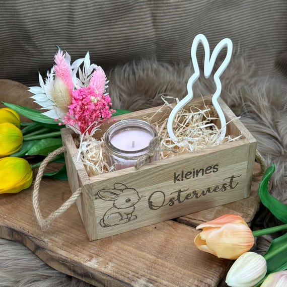 Gift basket Easter candle small Easter nest gift wooden box basket gift wrapping rabbit souvenir wooden box box