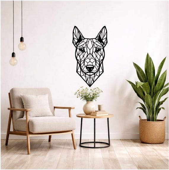 Bull Terrier Wall Decor, Wooden Geometric Silhouette | Modern Animal Wall Art, Modern Wall Mural in Black or Colored Woodland Animal