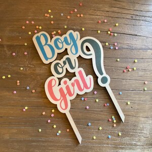 Topper na tort dla chłopca lub dziewczynki na Baby Shower Płeć Party Tort na Baby Shower Ujawnij dziewczynę Chłopiec Dekoracja na wierzch tortu w kolorze drewna