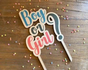 Boy or Girl Topper Cake Baby Shower Gender Party Cake BabyParty Reveal Girl Boy Decoration Cake Topper Wood Colored