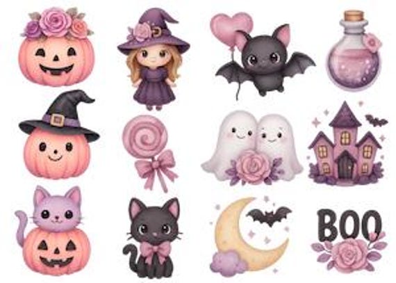 Rub On Transfer A5 Halloween Pumpkins Pastel Pink | Scratch-off images for candles, scrapbooking, DIY, crafts & autumn decoration Pumpkin Boo