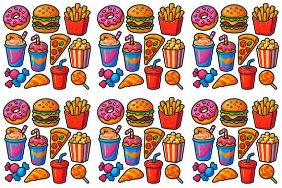 Rub On Sticker Fast Food A5 – Donut Burger Fries Sticker Sheet Transparent – Sweets Rub-On Stickers for Candles, Planners, Decoration, DIY