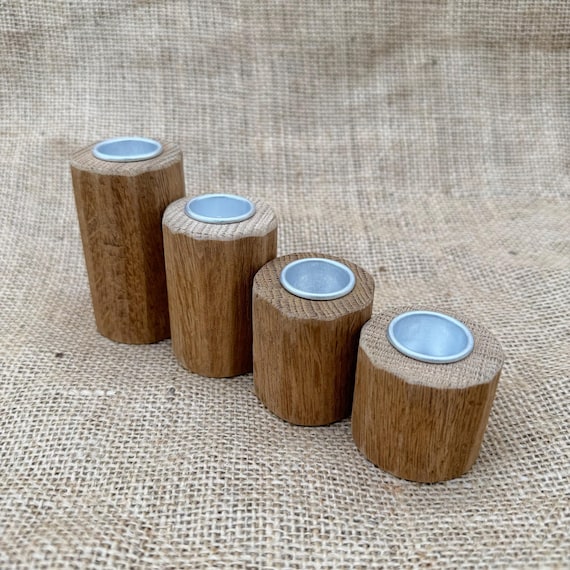 4x candle holders oak rustic wood Christmas Advent XMAS stick candles gold candles Christmas rustic candle holder handmade decoration