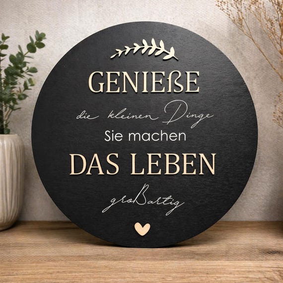 Enjoy life picture, wooden wall decoration, home wall art, round, 40 cm