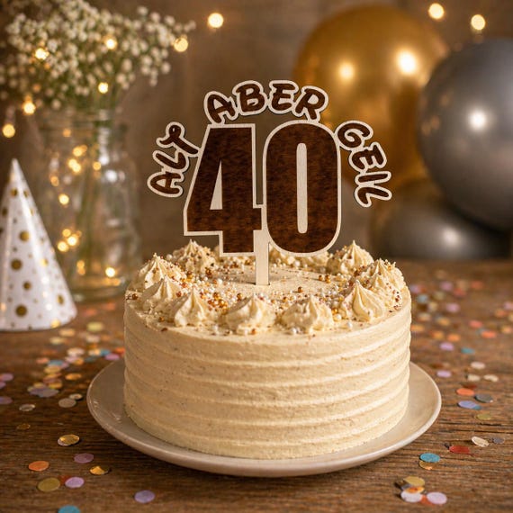 Old but cool 40th birthday cake topper. Funny wooden cake topper, witty, old cake decoration, party, Happy Birthday.