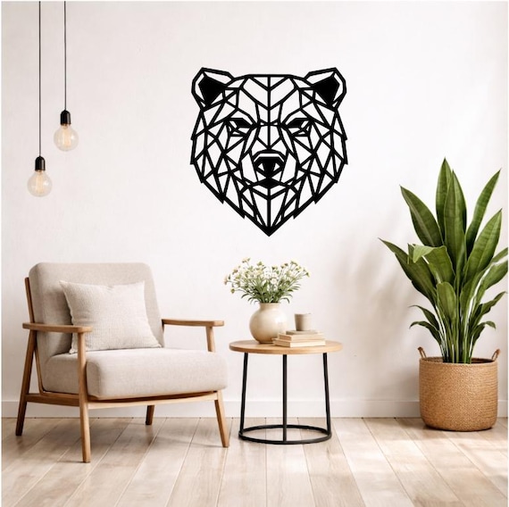 Bear Wall Decor Wood Geometric Silhouette | Modern Animal Wall Decoration Modern Wall Art Black or Colored Woodland Animal
