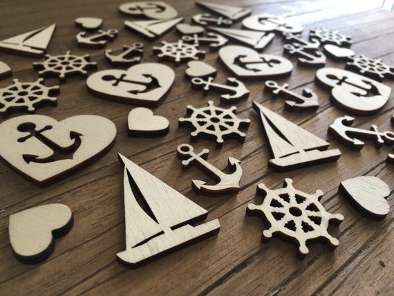 100 x Maritime Table Decoration Anchor Coast Wood Scatter Decoration Ship Steering Wheel Decoration Baltic Sea North Sea Boat Holiday Beach Wooden Decoration Thank You Summer