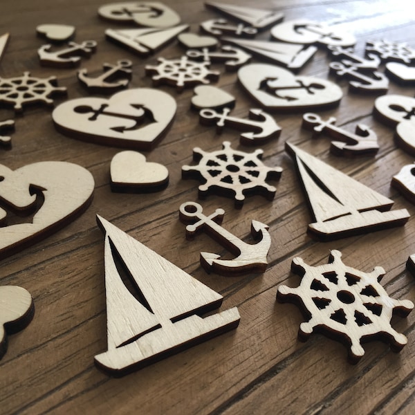 100 x Maritime table decoration anchor coast wood scatter decoration ship steering wheel decoration Baltic Sea North Sea boat holiday beach wooden decoration thank you summer