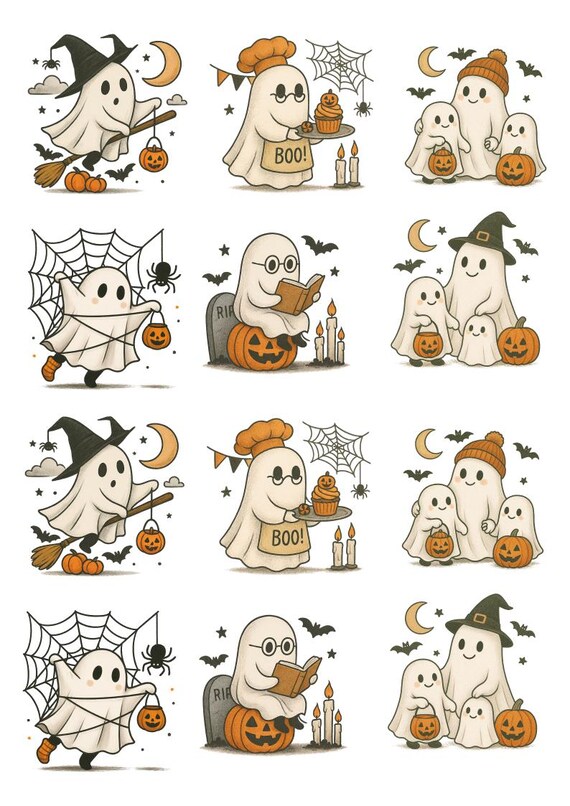 Rub-On Sheet Halloween A5 – Ghost Sticker Transfers for Candles, Acrylic, Paper – DIY Autumn Decoration Pumpkins