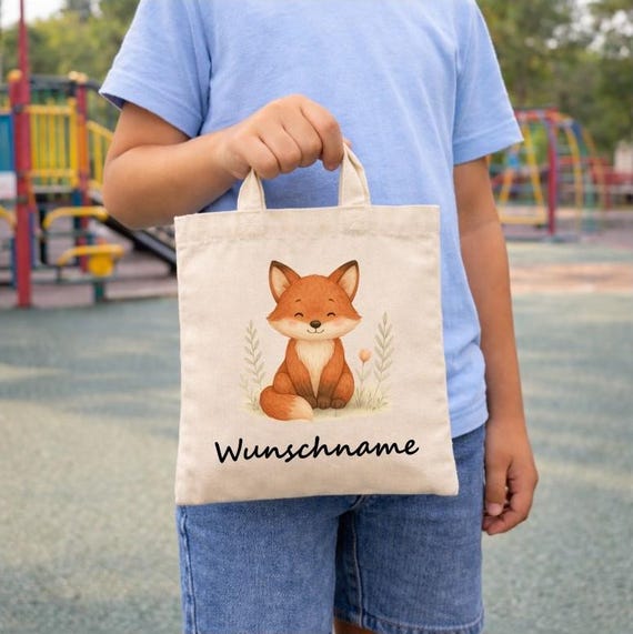 Fox Kindergarten, personalized bag, change of clothes, gym bag, jute bag, sports bag, tote bag, fabric bag, printed design