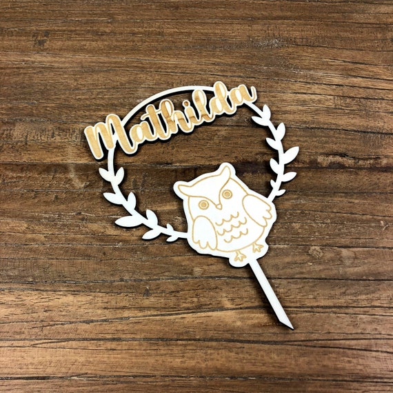 Topper forest animals name birthday owl eagle owl desired name plug wood cake cake children's birthday cake topper party individual animals cake