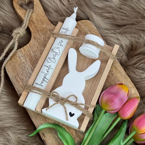 Gift set Easter Easter bunny Raysin candle holder oak wood candle bunny Easter Easter gift souvenir candle with saying gift idea