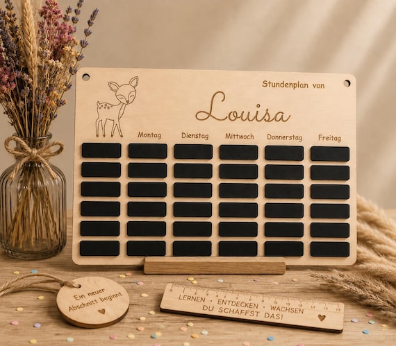 Personalized wooden timetable for schoolchildren, first day of school, chalk motif, girl/boy, gift idea, back to school, school cone