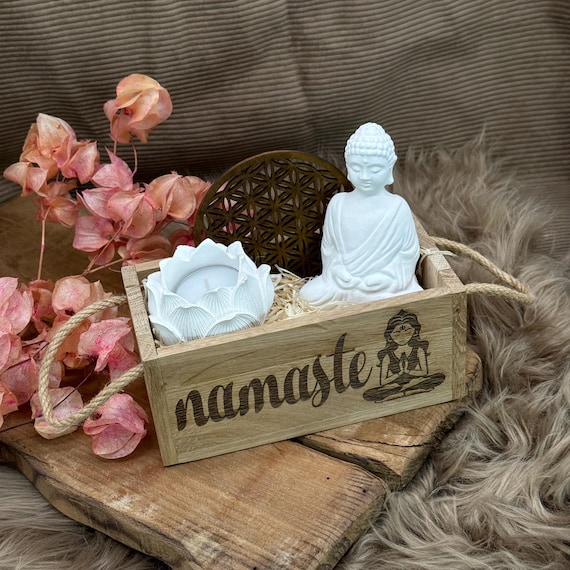 Buddha gift basket flower of life gift lotus flower wooden box tealight basket gift wrapping souvenir wooden box box om