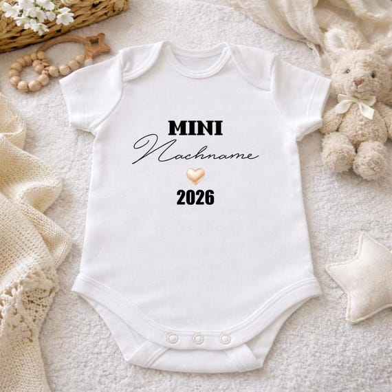 Baby bodysuit, pregnancy announcement, birth gift, baby shower gift, mini, last name personalization, baby 2026, gift idea, baby shower