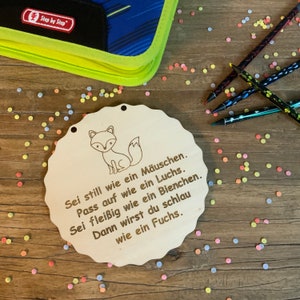 Cadeau de scolarisation bois intelligent comme un renard écolier cartable pendentif idée cadeau carte rentrée scolaire