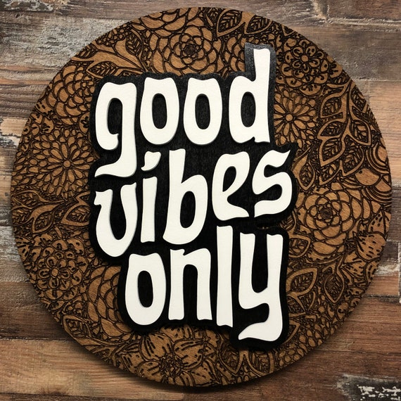 3D GOOD VIBES ONLY Mural Wood Peace Love Wall Home Image good Vibrations Flowers Ornaments Flower Power