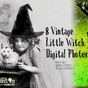 Vintage Halloween Witch Photo Download, Instant Digital Download, Printable, Scary Creepy Spooky Children in Costume, Junk Journaling
