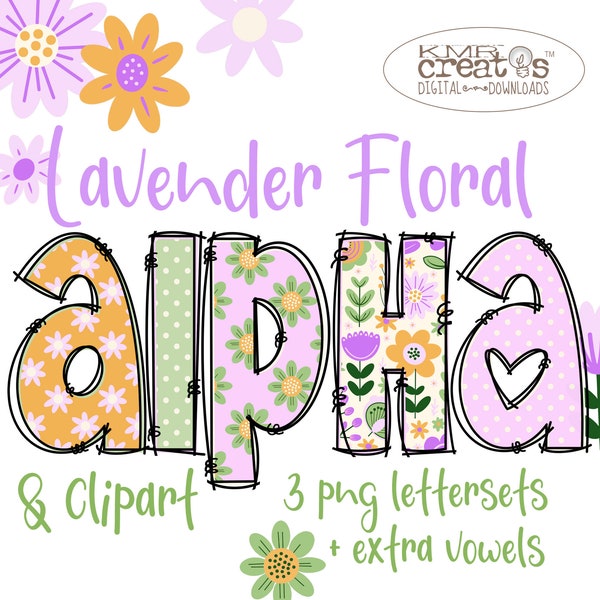 Lavender Letters png floral alphabet, Mothers Day clipart, summer letters png, spring letters png, Kawaii flower png, polka dot letters