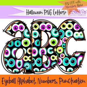 Halloween alphabet globe oculaire lettres png, lettres d'Halloween, alphabet du globe oculaire, lettres alpha doodle, lettres de nom personnalisé, Halloween doodle PNG