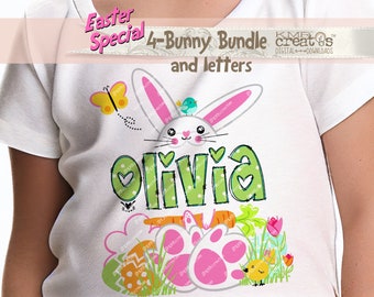 Easter Bunny frame PNG bunny clipart, sublimation design, green polkadot alpha, sublimation bundle, Easter Bunny clipart, personalized name