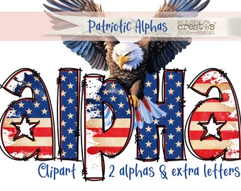 Patriotic Letters, USA flag alphabet, distressed flag png, patriotic bundle set, 4th of July letters, USA doodle letters, Independence Day
