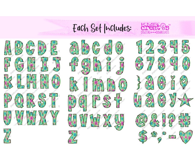 Spring Summer Bright Floral Alphabet PNG, Doodle Letters Png, Preppy ...