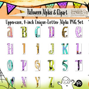 Letras de Halloween, paquete de imágenes prediseñadas PNG, letras doodle PNG, alfabeto de Halloween, fuente de Halloween PNG, diseño de sublimación, clipart de fuente doodle imagen 2