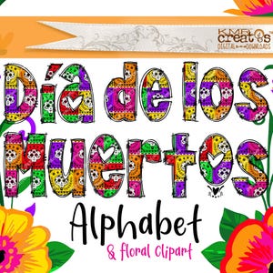 Día de los Muertos Papel Picado Letters, Day of the Dead-kunst, abstracte bloemen, Spaanse letters png, bloemen clipart, Mexicaans alfabet