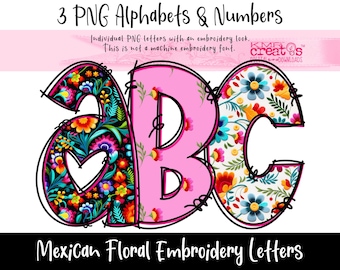 Mexikanische Stickerei Blumen Alphabet PNG, Buchstaben Stickerei, Otomi-Alphabet png, Cinco de Mayo Alpha, mexikanisches Blumen-Alpha, Tag der Toten