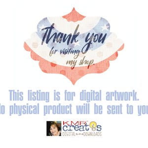 May include: A red, white and blue patriotic-themed thank you sign with white polka dots and the text "Thank you for visiting my shop."