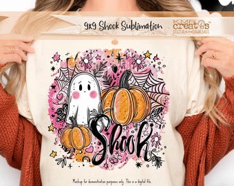 Halloween clipart ghost sublimation pumpkin sublimation, spooky cute design, shook ghost design, trick or treat png, Pop Art Kawaii blend