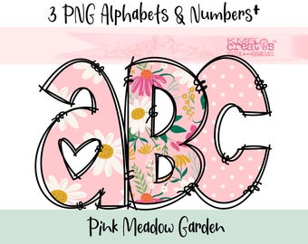 Watercolor Floral Alphabet PNG: Pink Meadow Garden Letters (Digital Download)