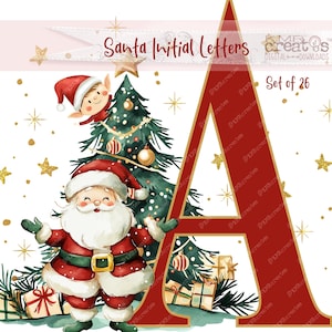Letra inicial do alfabeto de Natal Papai Noel, caneca de sublimação png, artesanato de Natal para crianças, clipart de alfabeto png, elfo da árvore de Natal, aquarela