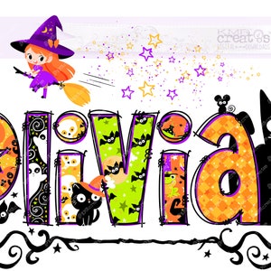 Halloweenbokstäver, Halloween-alfabet, Halloween-clipart, clipartpaket png, doodlebokstäver png, söta svarta barn, Halloween-godispåse bild 2