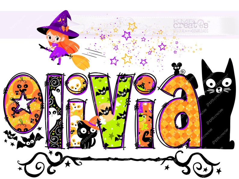 Halloweenbokstäver, Halloween-alfabet, Halloween-clipart, clipartpaket png, doodlebokstäver png, söta svarta barn, Halloween-godispåse bild 2
