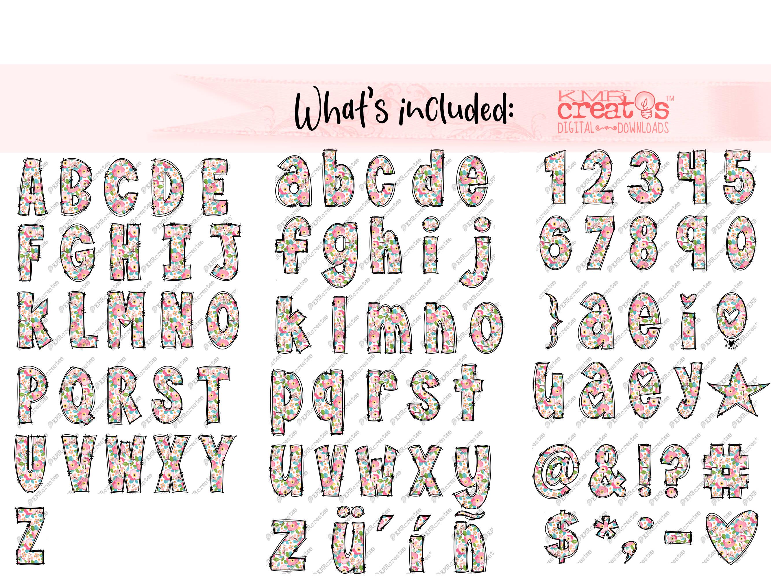 Pink Floral Alphabet PNG: Watercolor Doodle Letters, Preppy Spring ...