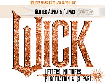 Wicked Witch Orange Glitter Letters & Clipart PNG (Digital Download)