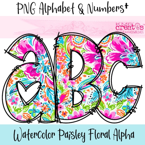 Paisley Floral Alpha Doodle Letters PNG, floral alphabet png, bright rainbow alpha, floral numbers png, alpha doodle letters, png flower