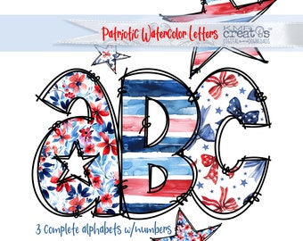 Floral Stripes Bows Patriotic Letters, patriotic alphabet, 4th of July letters, Independence Day PNG, alpha doodle letters, Labor Day letter