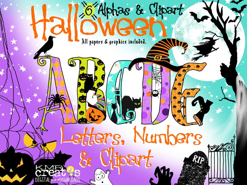 Letras de Halloween, paquete de imágenes prediseñadas PNG, letras doodle PNG, alfabeto de Halloween, fuente de Halloween PNG, diseño de sublimación, clipart de fuente doodle imagen 1