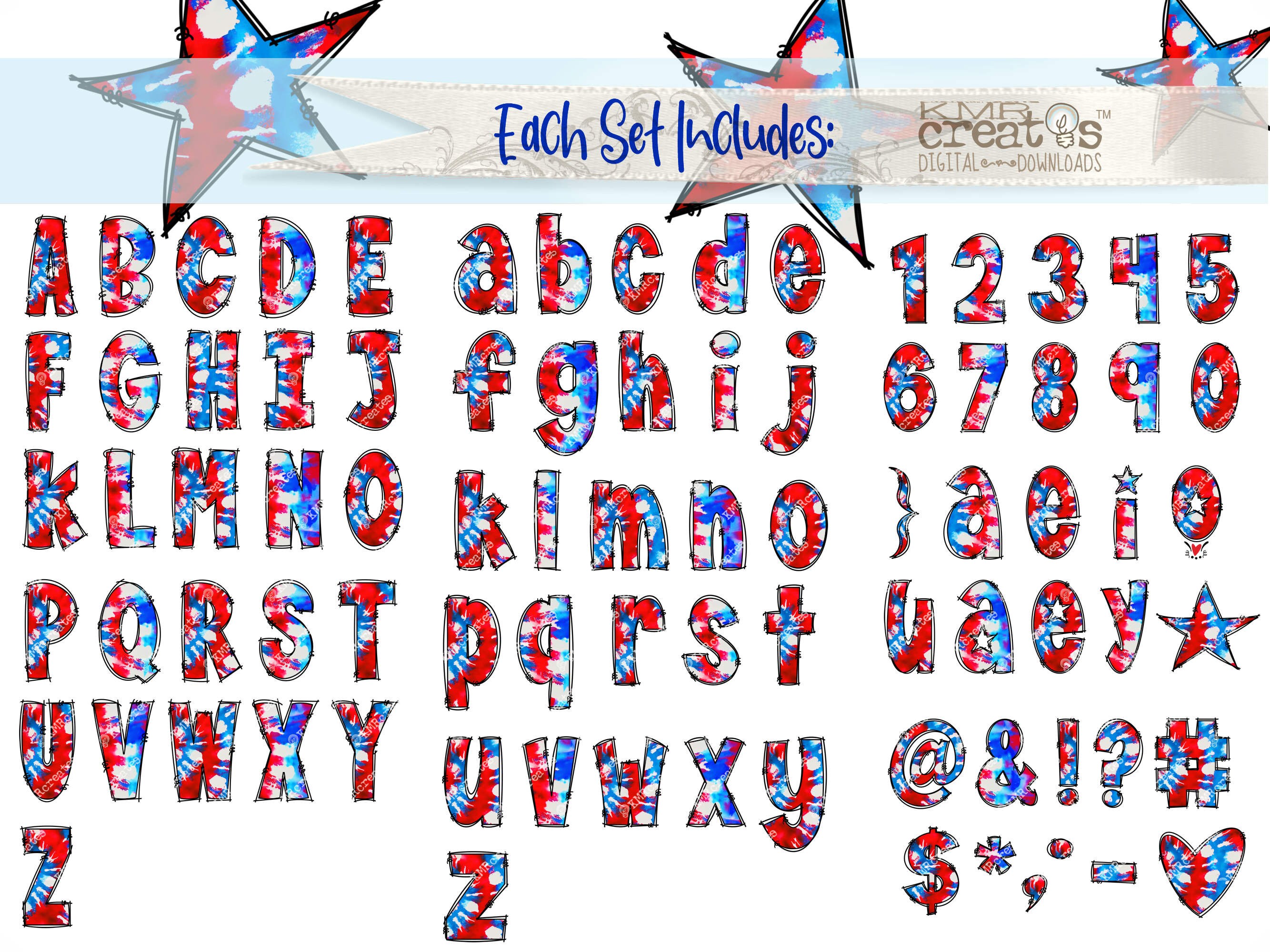 Patriotic Tie Dye Doodle Letter Pngs, Patriotic Alphabet, 4th of July ...