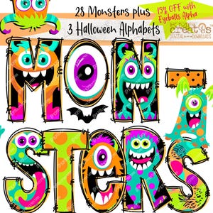 Halloween Alphabet, süße Monster Buchstaben, Halloween Buchstaben, Monster-Alphabet, Alpha Doodle Buchstaben, benutzerdefinierte Namensbuchstaben, Halloween Doodle PNG